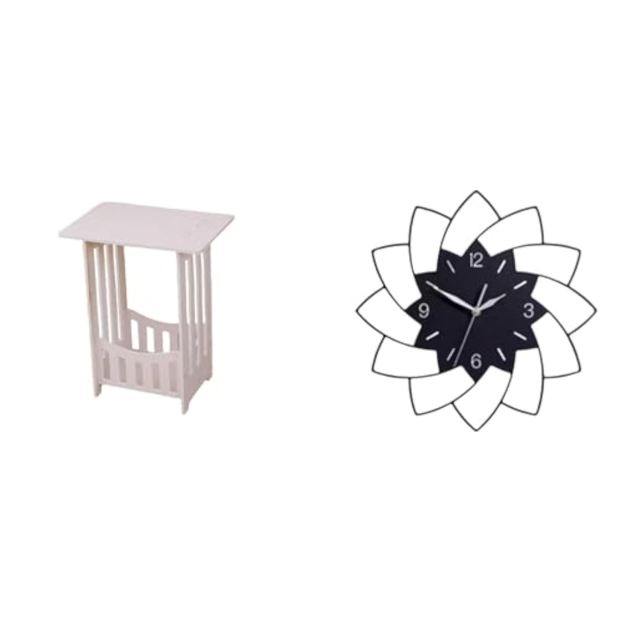 Practical Bedside Table with Acrylic Flower Shaped Wall Clock
